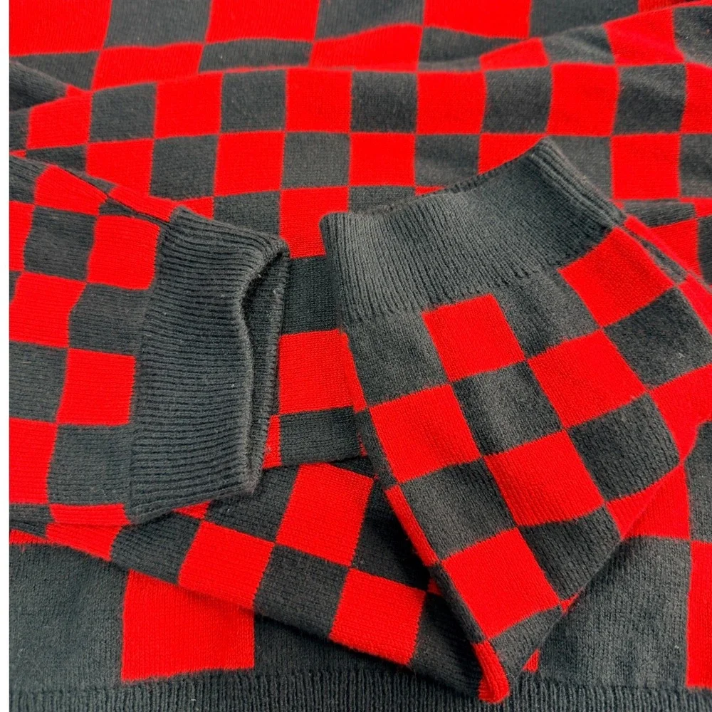 The Rail Checkerboard Sweater Mens L Red Black Punk Grunge Knit Crewneck Top - Picture 3 of 7